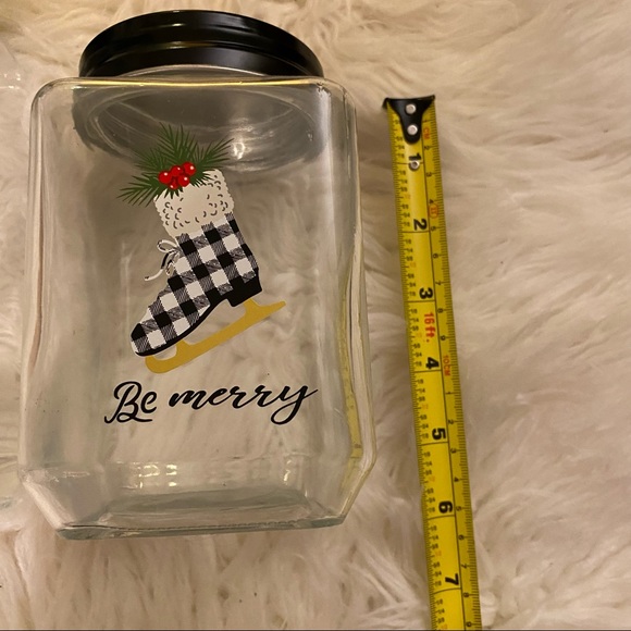 Christmas Black & White Buffalo Plaid Be Merry Ice Skate Set of (2) Canisters. - Picture 2 of 8